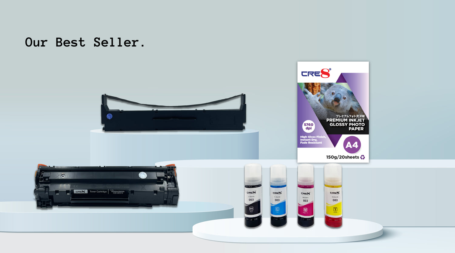 CRE8, Best Seller, cartridge, bottled inks, glossy photo paper, ribbon
