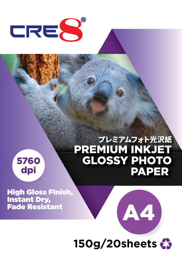 CRE8 | Premium Inkjet Glossy Photo Paper A4 150g / 20 sheets